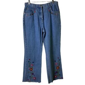 Carol Little Sz 12 High RIse Embroidered Raw Hem Boho  Crop Jeans (2537)